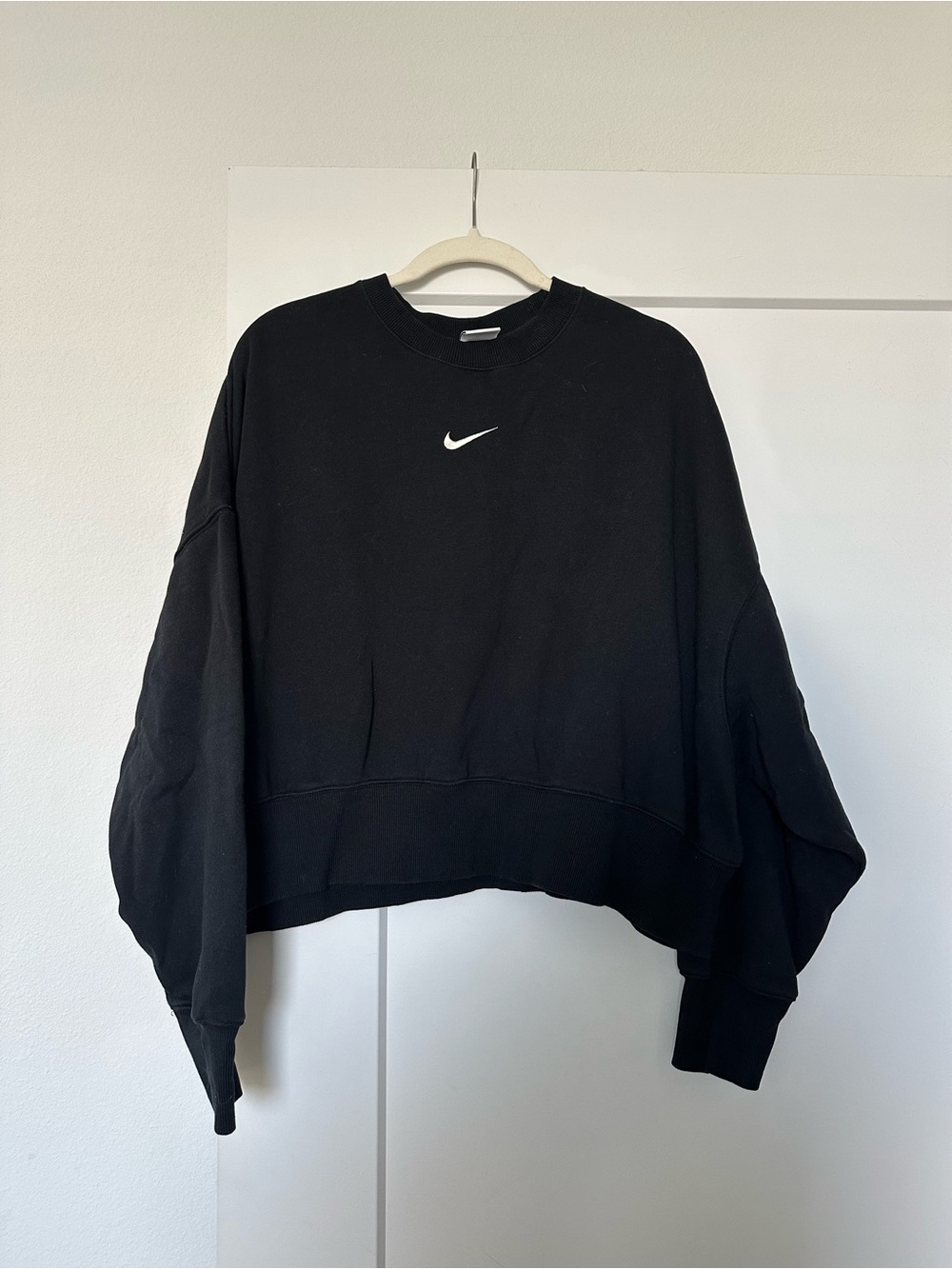 Nike Black Women's Cropped Crew Sweatshirt with White Swoosh